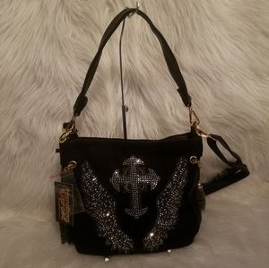 RHINESTONE CROSS WINGED HOBO
